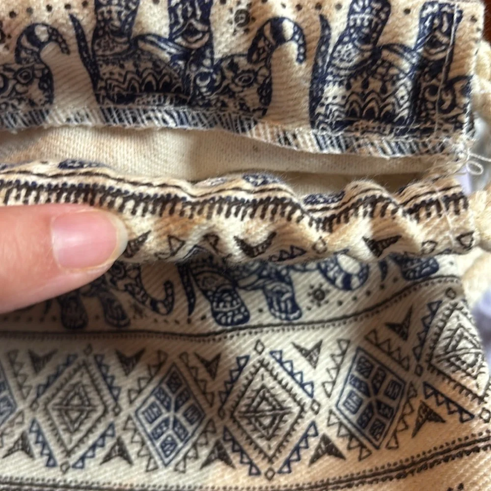 Handmade tum-thai canvas elephant print backpack with rope shoulder straps